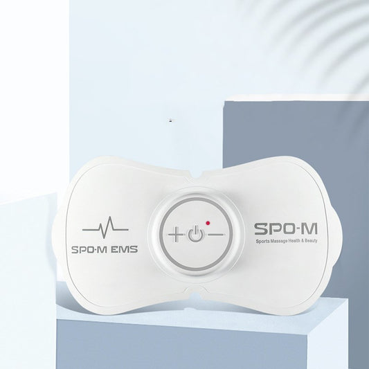 White electronic device with 'SPO-M' branding on a light blue background